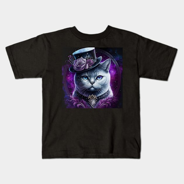 White British Shorthair With A Hat Kids T-Shirt by Enchanted Reverie